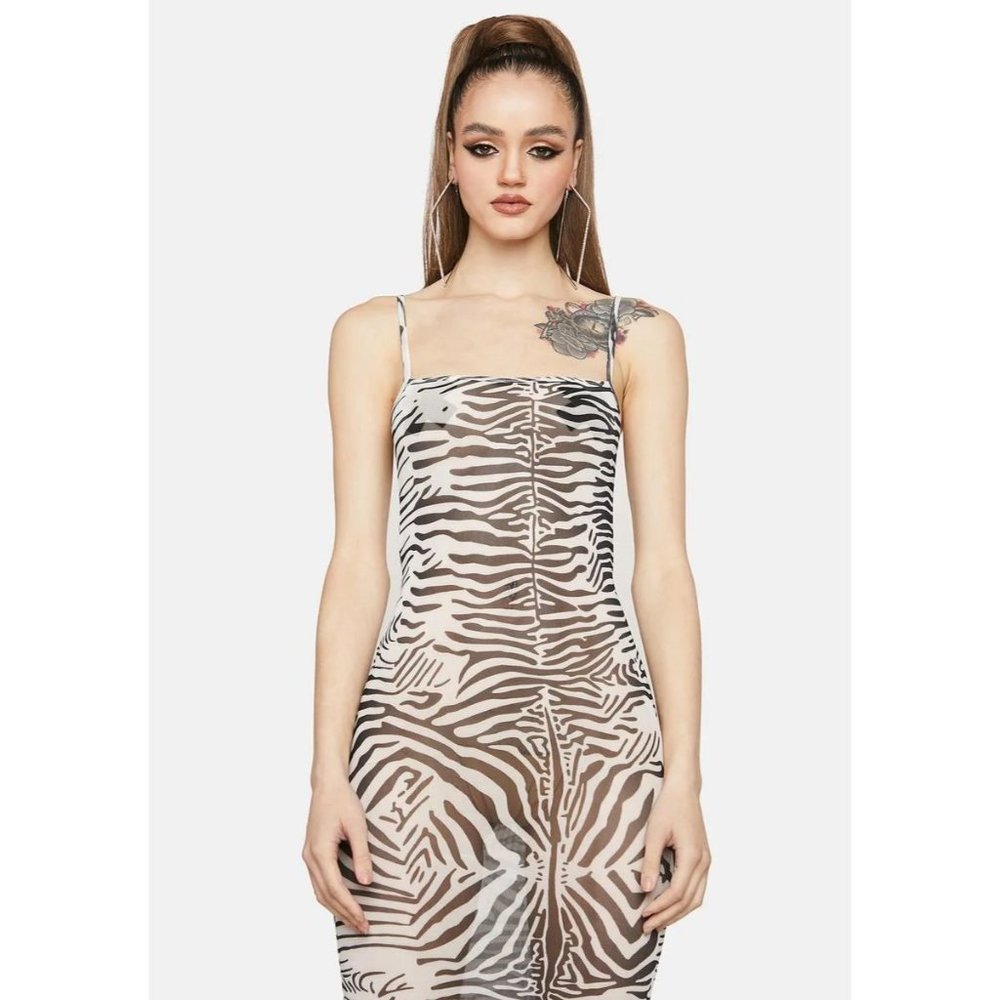Lioness Zebra Charmed Midi Dress NWT